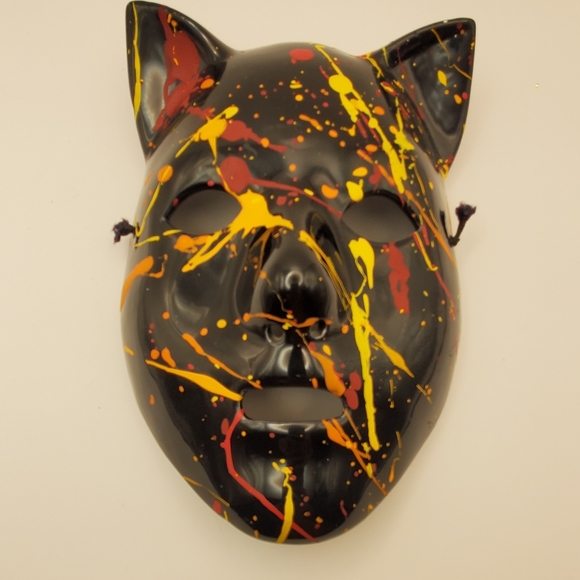 Black Cat Mask Halloween Handmade Hand Painted Ceramic Full Face Cover Heavy - Picture 2 of 16